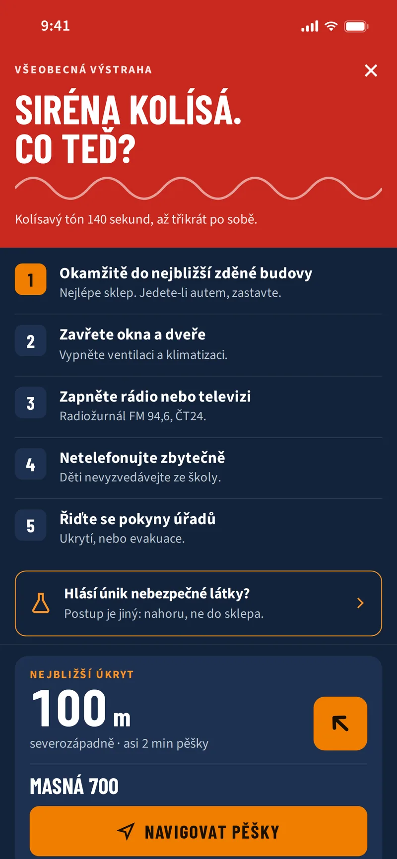 Obrazovka Poplach: Siréna kolísá. Co teď?